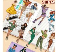 50 pezzi Adesivi alla moda per ragazze per scrapbooking, custodia per telefono, quaderno, diario, tablet, bagaglio, chitarra, skateboard, violino, adesivi decorativi, regalo per le vacanze, forniture 