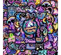 50 Pezzi Adesivi Bambini, Unicorni Stickers Neon Adesivi Vinile Impermeabili Sticker per Pc Computer Portatile Chitarra Skateboard Bottiglia Auto Moto Biciclette Valigia