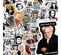 50 pezzi Adesivi di filosofi, scrittori e celebrità del mondo per decorare iPad, chitarra, skateboard, pitture DIY, impermeabili, per il ritorno a scuola Tagli UnicaPolicloruri di vinile