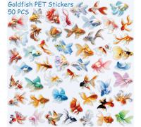50 pezzi Adesivi in PET trasparente con pesci rossi Koi, resistenti all'acqua, per decorare borracce, computer portatile, skateboard, chitarre, frigoriferi, telefoni, diari - set per bambini Tagli Uni