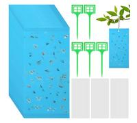 50 Pezzi Adesivi Moscerini Piante, Blu Trappola Moscerini, Bifacciale Trappole Moscerini, 20 x 10cm Trappole Adesive Insetti con 5 Supporti in Plastica per Cattura di Parassiti