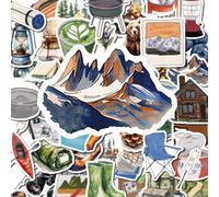 50 pezzi Adesivi vintage fantasiosi per esterni, decalcomanie con illustrazioni di orsi di montagna rustici e attrezzatura da campeggio, ottimi per decorare quaderni, riempire sacchetti regalo e lavor