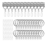 50 Pezzi Anelli per Tende in Metallo, Anelli e Ganci per Tende in Metallo, con Gancio Tenda Plastica Bianco, Diametro Interno 30 mm, per Asta di Tenda, per Finestre, Porte, Ganci per Binari(Argento)