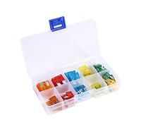 50 pezzi assortimento di fusibili a lama per auto kit mini fusibile standard 5A 10A 15A 20A 30A scatola di immagazzinaggio con coperchio trasparente in lega di zinco universale