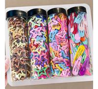 50 pezzi/barattolo Assortimento di fermagli per capelli a forma di stella, farfalla e goccia d'acqua di vari colori per ragazze, fermagli versatili per ciuffi laterali, fermagli per capelli senza dann