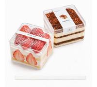 50 Pezzi Bicchieri da Dessert Quadrati in PET Trasparente 440 ml con Coperchio Ermetico - Porta Dolci Riutilizzabili per Mousse, Budini, Gelati, Tiramisù e Biscotti, Perfetti come portatorte e viaggio