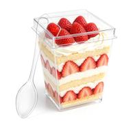 50 Pezzi Bicchierini Finger Food Riutilizzabili con 50 Cucchiai Riutilizzabili, 160ml Bicchieri da Dessert Contenitori con Coperchio per Budini, Mousse, Gelati, Compleanni