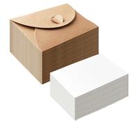 50 Pezzi Biglietti Auguri Piccoli in Bianco con Busta, Mini Busta in Carta con Biglietti di Auguri Kraft con Chiusura a Cuore per Carte Regalo, Graffiti Fai da Te, Compleanno, Natale (B)