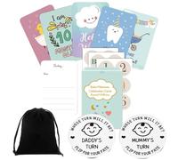 50 Pezzi Biglietti Miliari Set con Adesivi, Moneta Decisionale per I Genitori e Borsa per Monete Decisionali, Personalizzato Unisex Regalo per Nascita per Nascita, Battesimo e Baby Shower