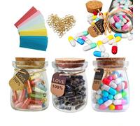 50 pezzi/Bottiglia Pillole a forma di capsula con messaggi d'amore, bigliettini di carta arrotolati in bottiglie di vetro di auguri trasparenti, decorazione festa, regalo preferito per compleanni e ma