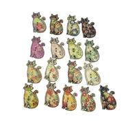 50 Pezzi Bottoni in Legno a Forma di Gatto, 2 Fori, Colorati | Cucito e Crochet, Assortiti Disegni Dipinti Casuali, 25x22mm Colore Casuale