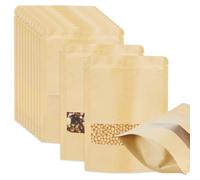 50 Pezzi Buste Carta Alimenti Richiudibili, 18x26cm Sacchetti di Carta con Finestra, Marrone Sacchetti Kraft Confezioni con Finestra Trasparente, per Caramelle, Noci, Chicchi di Caffè, Spezie