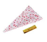 50 Pezzi Bustine Cellophane Trasparente per Dolci e Caramelle, Sacchetti Confezione Popcorn a Forma di Cono con Chiusura Twist - Cerise