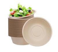 50 Pezzi Ciotole di Carta Usa e Getta, Marrone,Ciotole Monouso Bio 220 ml, Rotonde,Resistenti al Freddo e al Calore,100% Biodegradabile, Rigide in Bagassa per Insalata Picnic, Barbecue, Feste