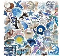 50 pezzi/confezione Adesivi creativi impermeabili con perle di conchiglie dell'oceano blu e balene, adatti per laptop, PC, telefoni cellulari, custodie per smartphone, chitarre, tazze, viaggi, motocic