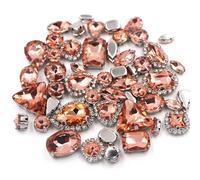 50 pezzi/confezione mix dimensioni forme catene a tazza pietre di cristallo argento incastonatura strass vetro accessori for abbigliamento da cucito(Water Red)