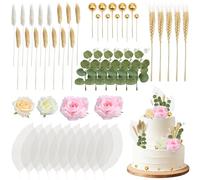 50 Pezzi Decorazione Torta Compleanno Boema, Decorazioni Torta con Rose, Orzo, Palline Dorate, Erba Codina di Volpe, Foglie, Fiori di Eucalipto, Fiori Torsando per Matrimoni, Compleanni, Feste