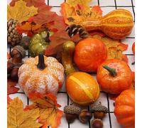 50 pezzi Decorazioni autunnali, adatte per decorazioni per la casa con zucca finta per il Ringraziamento, pigna di zucca, decorazione con spiga di grano per la festa del raccolto, set di vassoi a più 
