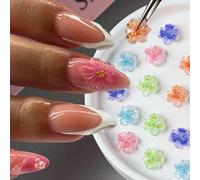 50 pezzi Decorazioni per unghie a fiore di ghiaccio che brillano al buio, petali floreali 3D traslucidi in colori assortiti, decorazioni per unghie stile strass per manicure, pedicure e arte di unghie