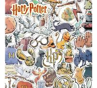 50 pezzi di adesivi vintage in stile acquerello e graffiti, serie di film e libri di Harry Potter, avventure a , Dobby, elfo, boccino d'oro, pluffa, pozioni, cappello parlante, scopa magica Firebolt.