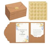 50 pezzi di buste Pocketfold con bordo in pizzo, biglietto Pocketfold e sigillo in cera autoadesivo per matrimonio, biglietti di ringraziamento, diploma, invito di nozze, inviti per compleanno (colore