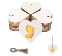 50 pezzi di cuori in legno da personalizzare 5 cm/1,97 pollici, cuori in legno da dipingere con foro, in legno di bosso naturale per matrimonio, festa, anniversario, bigliettino regalo, artigianato