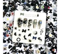 50 pezzi di decorazioni per unghie in resina miste a tema scuro, tra cui pipistrelli, ragni, serpenti, stile punk rock, perle, fiocchi, fiori, cuori, piume. Accessori fai-da-te per unghie, ciondoli e 