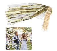 50 pezzi di nozze da parete con 100 campanelle grandi, bacchette magiche in seta, bacchette per fate, in eidenfee, per matrimonio, stelle filanti con campanelle grandi e nastri per matrimonio (verde