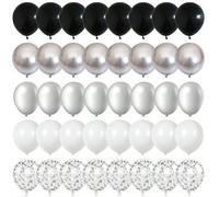 50 pezzi di palloncini neri, bianchi e argento, palloncini metallici argento cromati e palloncini multicolore con coriandoli, palloncini neri bianchi e argento per decorazioni di matrimonio, fidanzame