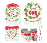 50 pezzi di stoviglie per feste, fragole e tovaglioli, cannucce di carta, frutta estiva, feste di compleanno, decorazioni per 10 ospiti (fragola)