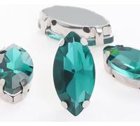 50 pezzi di strass cristallo a foglia glitterata da cucire a mano su pietre vetro, ornamenti, perline diamanti, abiti fai te, accessori for trapano a artiglio(Green,13x27mm 50pcs)