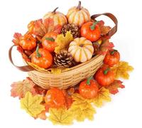 50 pezzi di zucca di simulazione autunno dorato Cushaw set zucca di Halloween decorazione del Ringraziamento pigne ghiande puntello