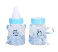 50 Pezzi doccia bambino Mini Biberon, Piccola bottiglia di plastica dell'orso della caramella con il nastro per il decoro della festa del battesimo del neonato della ragazza del ragazzo, Blu
