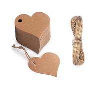 50 Pezzi Etichette di Cuore San Valentino Etichette di Carta Kraft, Blank Etichette,Carta Targhette per Regali Cartellini,con 10 Metri Iuta spago,per Matrimoni, Compleanni e Natale