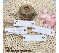 50 pezzi Etichette personalizzate per matrimonio, cartoncino bianco, etichette con nome, etichette di ringraziamento personalizzate per matrimonio con fori pre-perforati, Amore eterno, Regalo personal