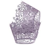 50 Pezzi Fodere per Cupcake Pizzo Farfalle Vuote, Viola Chiaro