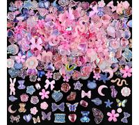 50 pezzi in un sacchetto, charm per unghie rosa, charm kawaii per unghie in resina piatta, charm 3D per decorazioni e forniture per arte di unghie PianteABS