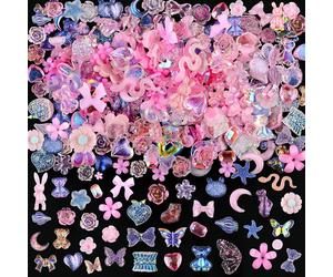 50 pezzi in un sacchetto, charm per unghie rosa, charm kawaii per unghie in resina piatta, charm 3D per decorazioni e forniture per arte di unghie PianteABS