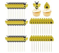 50 Pezzi Inserti A Tema Ape, Inserti Decorativi Per Torte, Api Glitterate, Inserti A Nido D'Ape, Toppers Cupcake, Inserti Decorativi Per Torte Fai Da Te