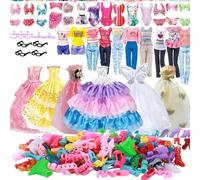50 pezzi Kit di abbigliamento e accessori alla moda per bambole da 11,5 pollici, inclusi 2 abiti da sposa, 10 gonne con bretelle, 3 costumi da bagno, 10 grucce, 10 paia di scarpe, 5 occhiali Tagli Uni