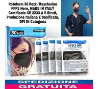 50 Pezzi Mascherine FFP2 Nere, MADE in ITALY Certificate CE 2233 a 5 Strati