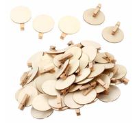 50 Pezzi Mini Mollette in legno Mollette Decorative in Legno con 4,8cm Disco Rotondo Piccole Rotondo Mini Mollettes per Foto, Cartoline, Festa, Matrimonio