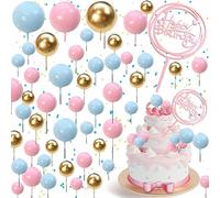 50 Pezzi Mini Palloncini in Schiuma per Torte, Con Cake Topper Rosa, Schiuma per Topper per Cupcake, Decorazione Torta a Sfera, Adatto per la Decorazione di Nozze di Compleanno (Blu/Rosa/Oro)