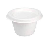 50 pezzi - Mini Tarrine + Coperchi 'Bionic' 120 Ml Ø7,4X5,1+0,7 Cm Bianco Bagassa