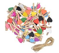 50 Pezzi Mollette Legno Colorate, Mini Clip a Forma di Cuore per Foto, Mollettine Decorative Con 10M Spago di Iuta, per Biglietti Scrapbooking