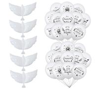 50 pezzi palloncini commemorativi bianchi con 5 pezzi palloncini colombe colombe personalizzabili scrivibili bianchi riutilizzabili in latex memoriale per matrimonio, funerale, ricordo ..