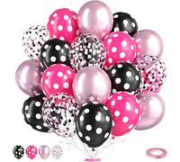 50 Pezzi Palloncini Compleanno, 12 Pollici Palloncino Lattice Rosa e Neri, Palloncini Viola Chiaro, Palloncini Coriandoli Rossi Neri, Palloncino Elio per Compleanno, Baby Shower, Matrimoni (E)