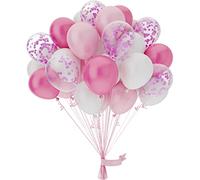 50 Pezzi Palloncini Compleanno Rosa Bianco E Coriandoli,10 Pollici Palloncini Rosa Confetti,Palloncini Rosa per Battesimo Bimba,Baby Shower Decorazioni,Addobbi Matrimonio,feste