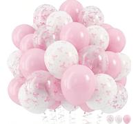 50 pezzi Palloncini da 12 pollici con stampa di fiocchi rosa e bianchi trasparenti, decorazioni per palloncini carine per battesimo, festa di compleanno di una principessa o di una ragazza, addio al n
