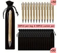 50 pezzi Penne a sfera rotonde di lusso con motivo Bamboo e astuccio nero - Personalizzati Strumenti per il nome e il sito web aziendale, regalo perfetto per uomini, anniversari, compleanni, lauree, s